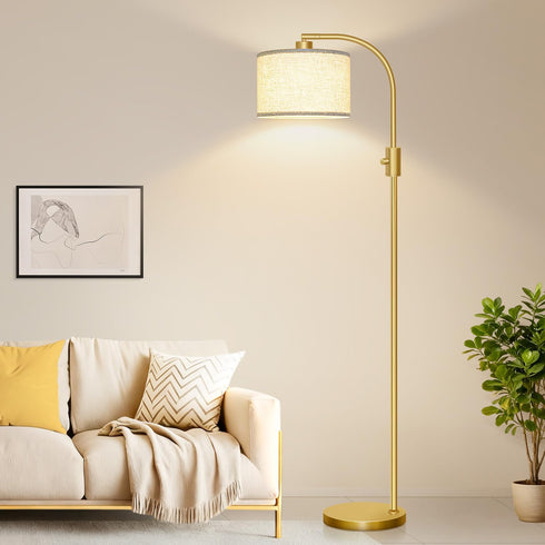 Dimmable 1200 Bulb Nintiue Upgraded Modern Arc Tall Standing Floor Lamp with Linen Shade, Lumens LED Included