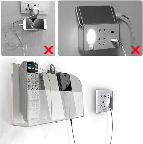 VANCORE Clear Wall Mounted Charging Station - Smart Phone & TV Remote Control Holder (1 Hole)