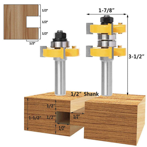Yakamoz 1/2 Inch Set 1-1/2" Shank Adjustable Tongue and Groove Router Bit Stock Woodworking Cutting Milling Tools
