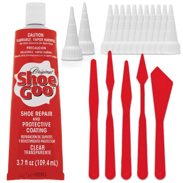 Shoe Goo Repair Adhesive, Clear, 3.7 Ounce (109.4mL) with 10 Snip Tip Applicator Tips and Pixiss Spreader Tools
