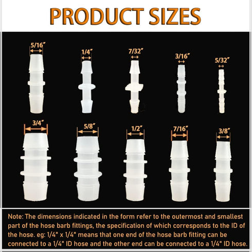 30Pcs Hose Barb Fittings Kit, Pipe Connector Joint Splicer for Aquarium Gas Liquid Air, 10 Sizes for Hose ID
