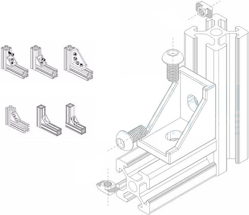 20pcs Black 2020 Series 1720 Aluminum Profile Corner Bracket with 40pcs M5 T Nuts, Screws, and Wrench for Slot