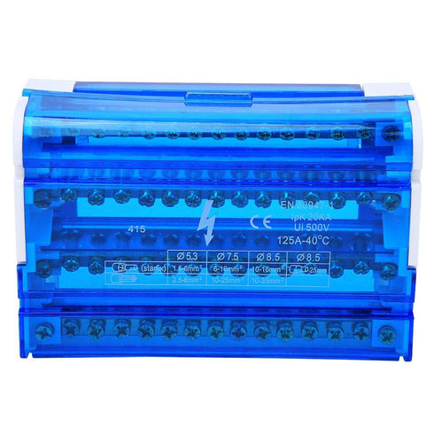 Terminal Block Distribution Box, Din Rail 4-Level Single Phase with Transparent Dust Cover, 125A 500V
