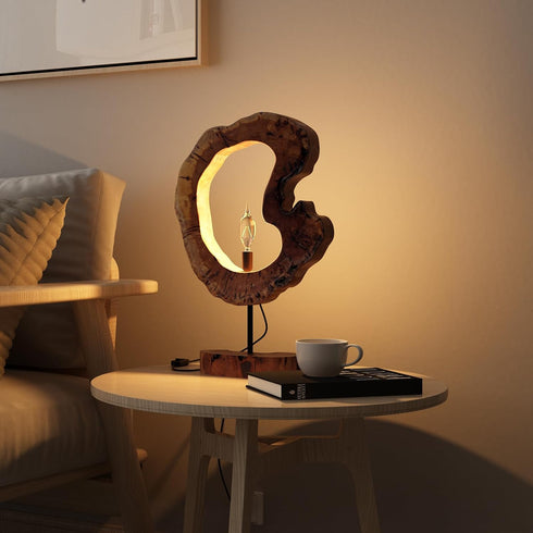 LAPTAIN E12, Wood Table Lamp, Irregular Jujube Tree Wooden Bedside Lamp, Creative Home Decor Table Lamp, Bedside Night