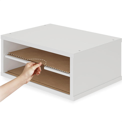 Ballucci File Organizer, 2-Tier Document Paper Sorter, Stackable Wood Desk Organizer with Storage Shelves