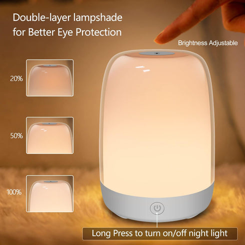 Dimmable 5 Nursery Light for Kids, Baby Night Light with Warm & Color Changing Lights, USB Rechargeable Lamp