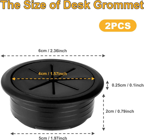 2Pcs 2 Inch Desk Wire Cord Cable Grommets Hole Cover, Black Flexible Wire Cover for Desktop Equipment