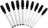 Fine Tip Dry Erase Black Markers with Magnetic Cap and Eraser, Pack of 10
