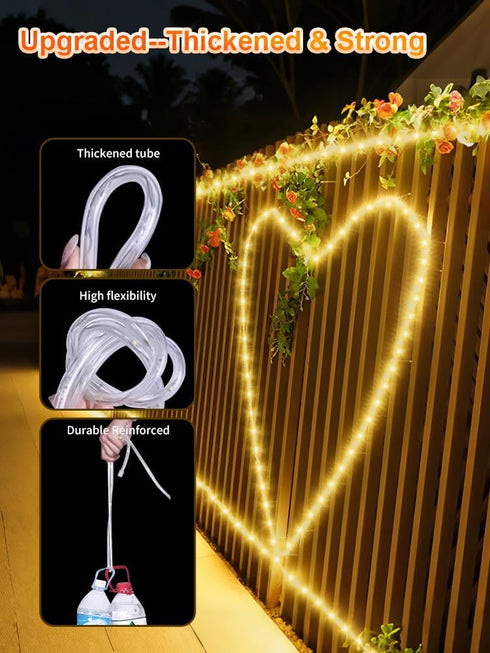 200LEDs Charging,39FT Larger Tube Solar Rope Lights Waterproof,Rechargeable Battery,Dual Outdoor String