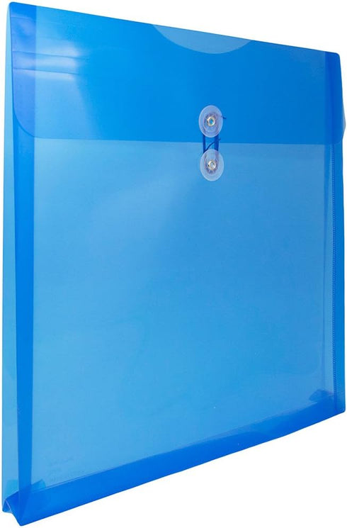 JAM PAPER Plastic Envelopes with Button & String Tie Closure - Large Square - 13 x 13 - Blue - 12/Pack