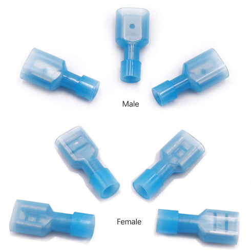 Tnisesm Male/Female Quick Disconnects Spade Wire Crimp Terminal Connectors, Blue 16-14AWG Fully Insulated