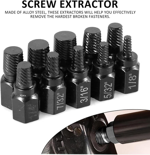 10 Pcs Screw Extractor Set, Hex Head Easy Out Bolt Extractor for Removing Broken Studs and Bolts