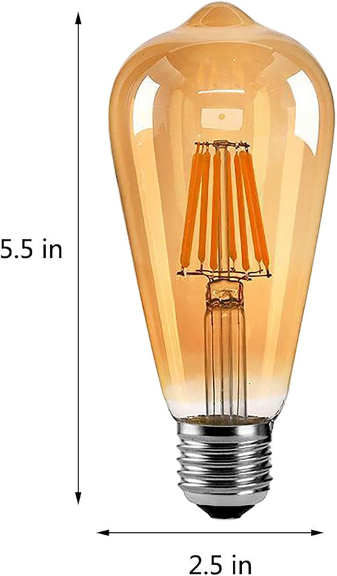 ST64 Dimmable Vintage LED Bulbs, 8W 80 Watt Equivalent, 2300K Warm White, E26 Base, Retro Amber Glass, 4 Pack