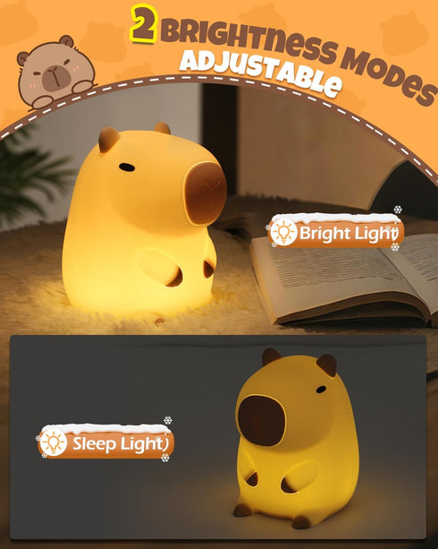 2 Dimmable, Cute Capybara Night Light, Animal Lamp, Food Grade Silicone, Rechargeable, Level Squishy Nursery Nightlight