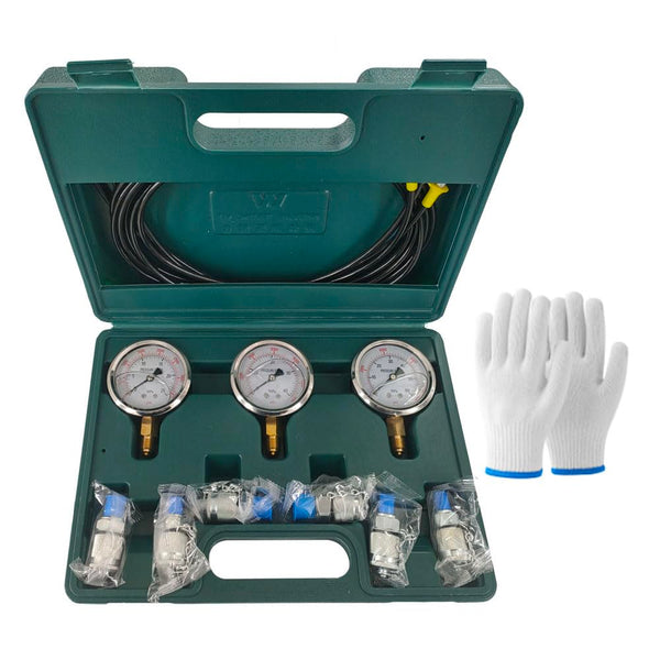 Shkalacar Hydraulic Pressure Test Kit, 25/40/60MPa, 3 Gauges, 6 Test Couplings for Excavator Machinery