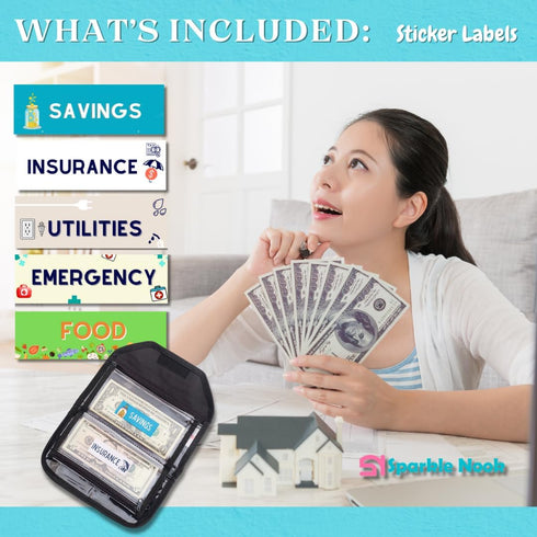 Money Organizer for Cash | Wallet Organizer with 6 Zippered Pockets | Cash Envelopes for Budgeting | Black
