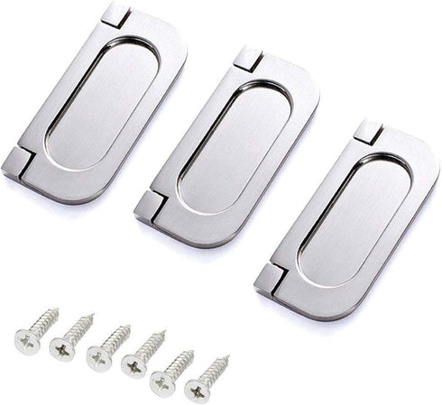 XMHF Recessed Type Furniture Wardrobe Drawer Pull Handle - Silver Flat Cabinet Flush Ring Pull (3pcs)