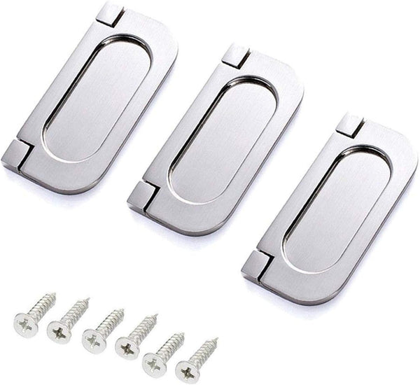 XMHF Recessed Type Furniture Wardrobe Drawer Pull Handle - Silver Flat Cabinet Flush Ring Pull (3pcs)