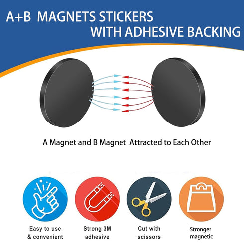 Flexible Magnetic Tape A+B, Round Stickers with Adhesive Backing, Easy Peel and Stick, Magnetic Stickers for Fridge,