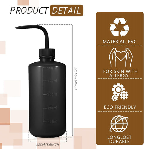 4 Pcs 500 ml Tattoo Wash Bottle Water Squirt Bottle Lab Squeeze Bottles Lash Water Bottle Squeeze Safety Rinse Bottle for Eyelash Extensions, Tattoo Supplies, Cleaning, Succulent Watering (Black)