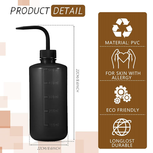 6 Pcs 500 ml Tattoo Wash Bottle Water Squirt Bottle Lab Squeeze Bottles Lash Water Bottle Squeezer Safety Rinse Bottle for Eyelash Extensions, Tattoo Supplies, Cleaning, Succulent (Black)