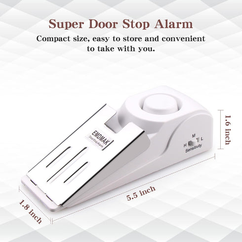 EMDMAK Door Stop Alarm with 120DB Siren - Door Stop for Home & Travel (White) Pack of 4