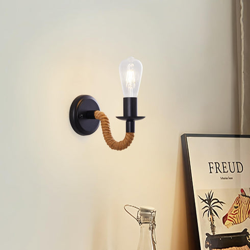 KUAUGST E26 (Bulb Black Rustic Wall Sconces, Retro Industrial Wall Lamps, Hemp Rope Wall Lamp, Lamp Holder, Suitable