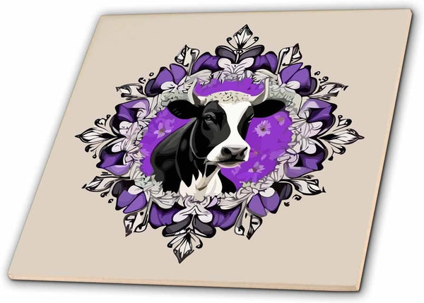 3dRose Dairy Cow Surrounded By A Wreath of Wood Violet 8 Inch