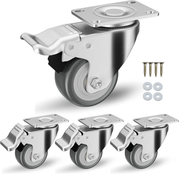 2 Inch Caster Wheels Set of 4 Heavy Duty - CLOATFET Locking Swivel Casters with Brake, Non Marking Grey TPR
