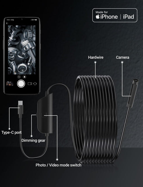 Endoscope Camera with Light, 16.4ft Inspection Camera for Men, 1080P HD with 8 Adjustable LED Lights
