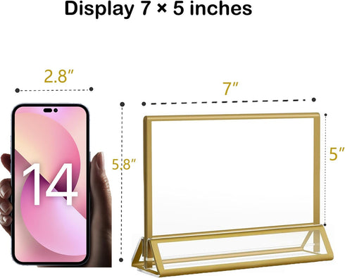 8 Pack 7x5 Acrylic Sign Holders Golden Border Wedding Table Number Frames Double Sided Table Menu Stands