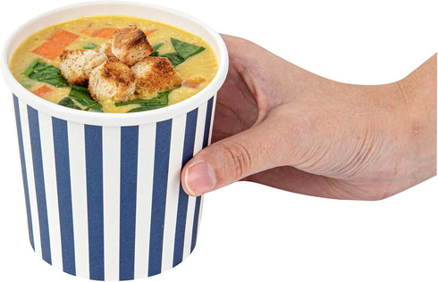 Restaurantware Bio Tek 12 Ounce Soup Containers, 25 Durable Disposable Blue and White Paper Soup Bowls
