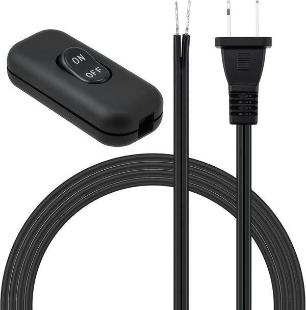UBANU Inline Cord Switch with 10FT Lamp Power Cord, Polarized Plug, Stripped Ends,