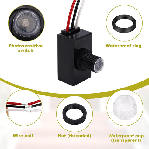 BTFO 3pcs 100-277V 9 Photocell Sensor, Waterproof Dusk to Dawn Light Control Switch Sensor with Wire Caps for Outdoor