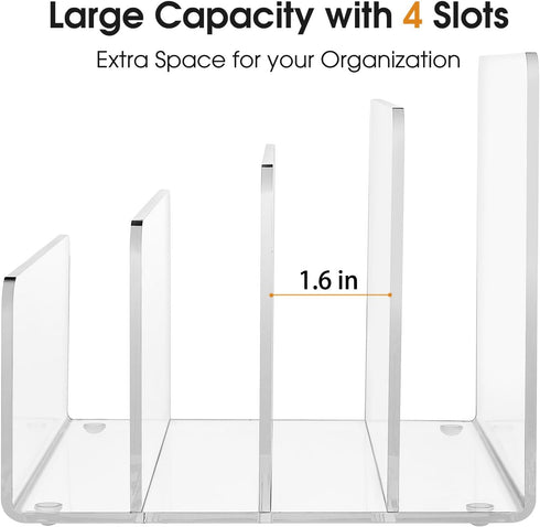 MaxGear Acrylic File Organizer for Desk, 4 Section Clear File Holder, Vertical Mail Desk Organizer for Documents