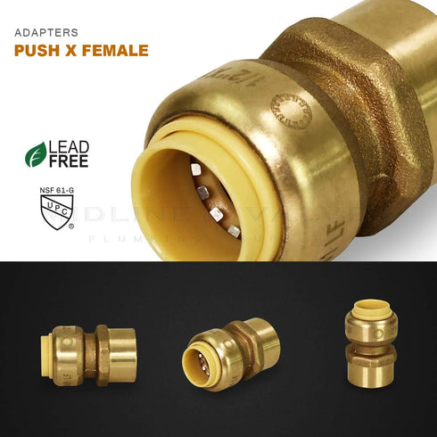 Everflow Supplies UPFC12 1/2 Inch Long Push X Female Adapter for Push-Fit Fittings, No Lead DZR Forged Brass