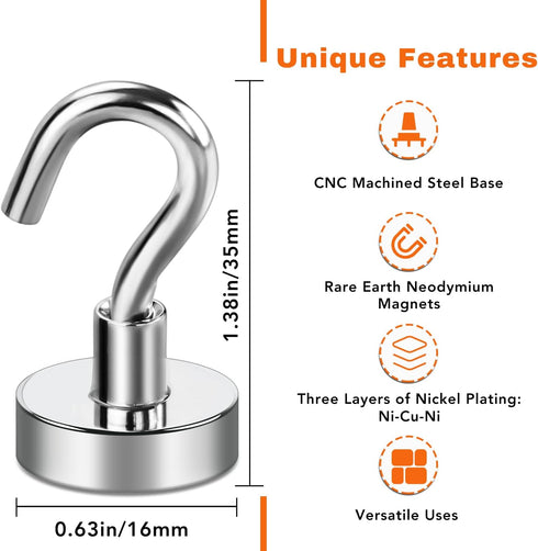 E BAVITE 10 Pack Strong Magnetic Hooks, 22Lbs Neodymium Magnets for Refrigerator, Grill, Towel, Indoor Hanging, Home,