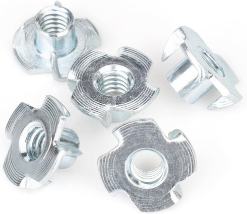 Aovchei 1/4"-20 T-Nuts (100 Pack), Zinc-Plated Steel Corrosion Resistant, 5/16" Barrel Length, 4-Pronged