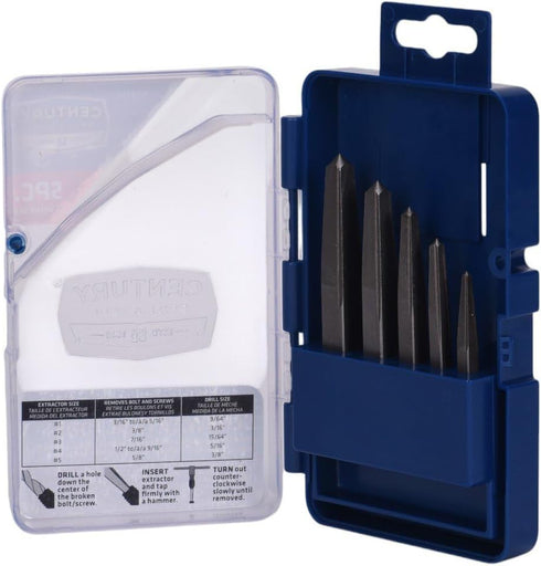 Century Drill & Tool 73215 5-Piece Square Flute Screw Extractor Set, #1 - #5, for Extracting Broken Screws