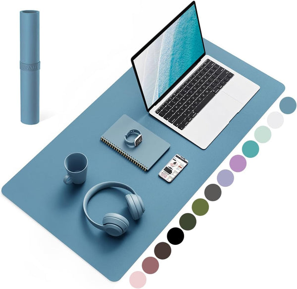 Non-Slip Desk Pad, Waterproof PVC Leather Protector, Ultra Thin Large Mouse Pad for Office/Home (Blue, 31.5" x 15.7")