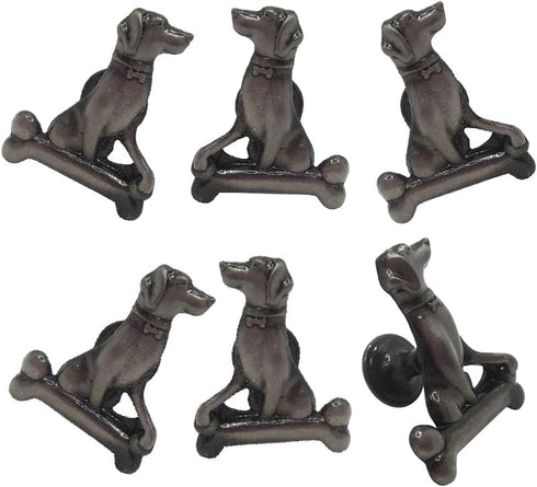 Dog Knob Cabinet Knobs, 6 Pcs Animal Single Hole Handle in Ancient Tin Color for Furniture Door Cabinet Hardware
