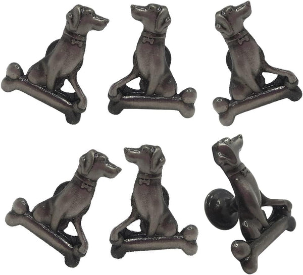 Dog Knob Cabinet Knobs, 6 Pcs Animal Single Hole Handle in Ancient Tin Color for Furniture Door Cabinet Hardware