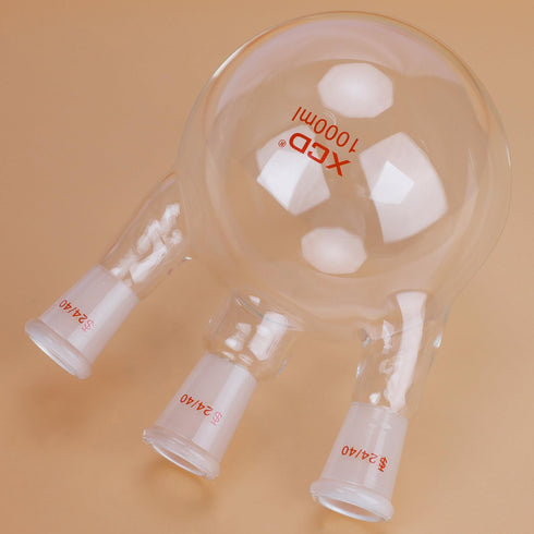 Glass Round Bottom Flask, Heavy Wall Borosilicate Lab Flask with 24/40 Center and Side Standard Taper Joint (1 L)