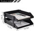 Leather Desk Organizer, 2-Tier Stackable Letter Tray Holder for Document, Stationery, Magazines, Black