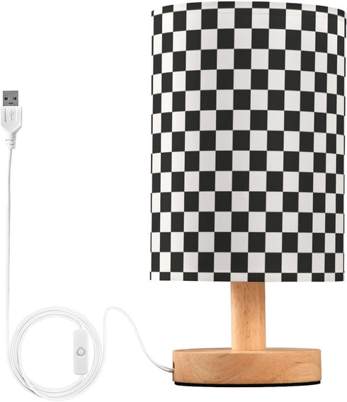 Bedside Lamp Black White Checkered Pattern Table Lamp for Bedroom LED Nightstand