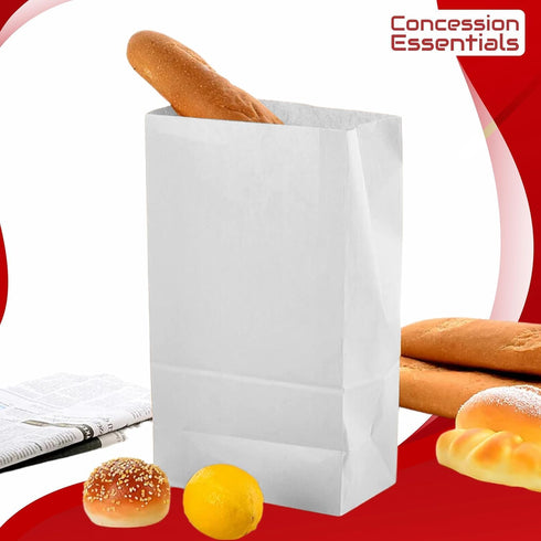 Concession Essentials 4 lb Packaging 1,200 - White Paper Bags Food Service Paper Bags for Bakery, Candy, Snacks