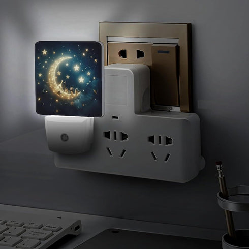 YKJAHSD Moon and Starry Sky Night Light, Plug into Wall Decor Nightlights for Bedroom, Bathroom, Hallway, Kitchen