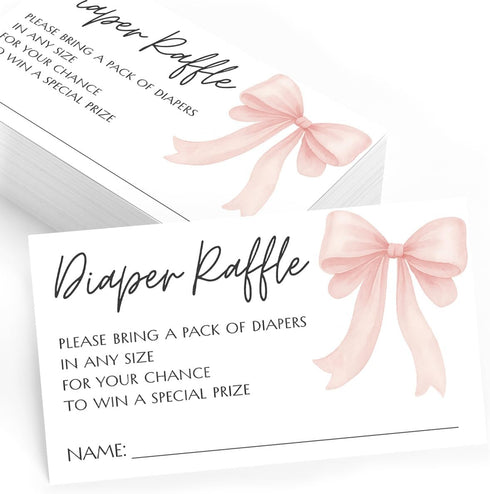 Set 30 Printed Party Diaper Raffle Baby Shower Insert Pink Bow Design, Girl Baby Shower Game Cards for Guests, Fun