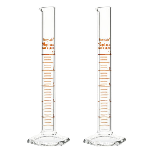 stonylab Graduated Cylinder, 2-Pack B Grade Borosilicate Glass, 10 ml with Stable Hexagonal Base
