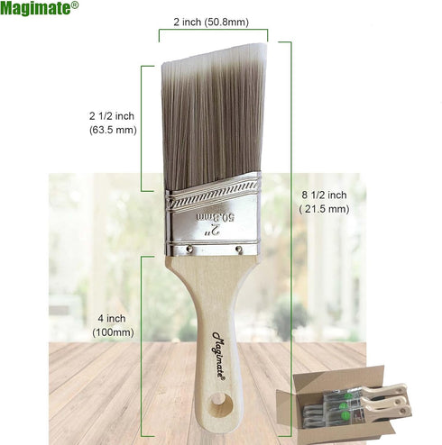 Stubby Paintbrush Shortcut Trim Angled Sash Brush, Wooden Short Handle Stain Brush - 2 Inch